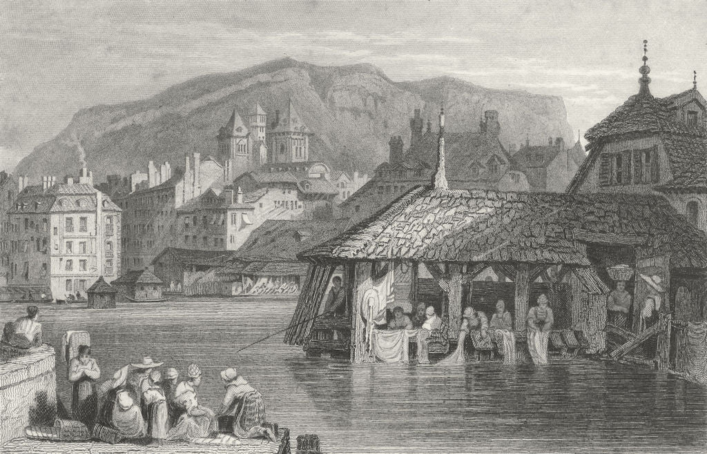 SWITZERLAND. Geneva. Swiss. Prout Washing clothes 1830 old antique print